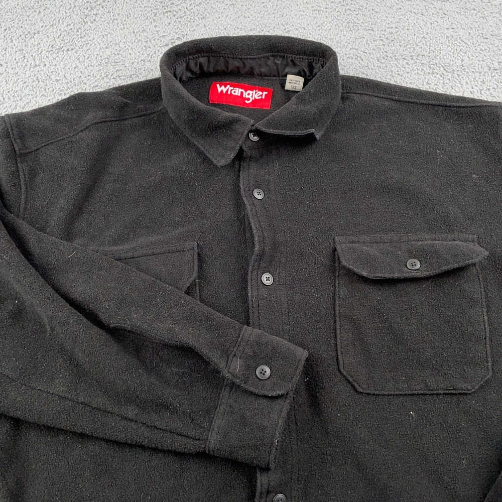 Wrangler Shirt Mens 2XL Black Fleece Button Up Long Sleeve Workwear Pockets